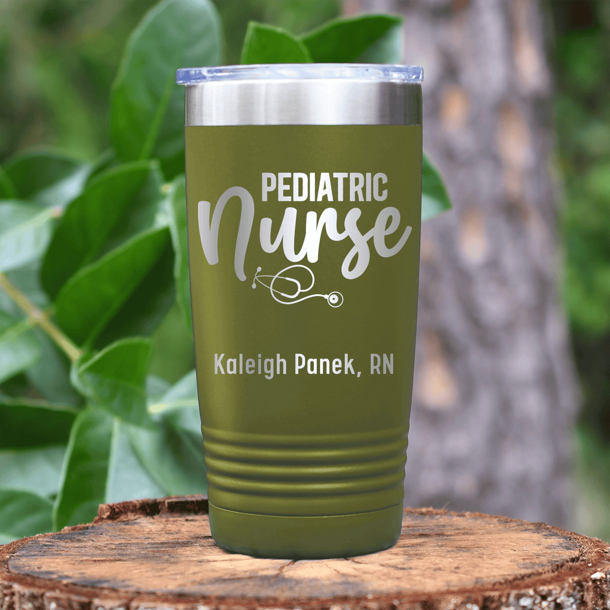 Military Green Nurse Tumbler With Pediatric Nurse Design