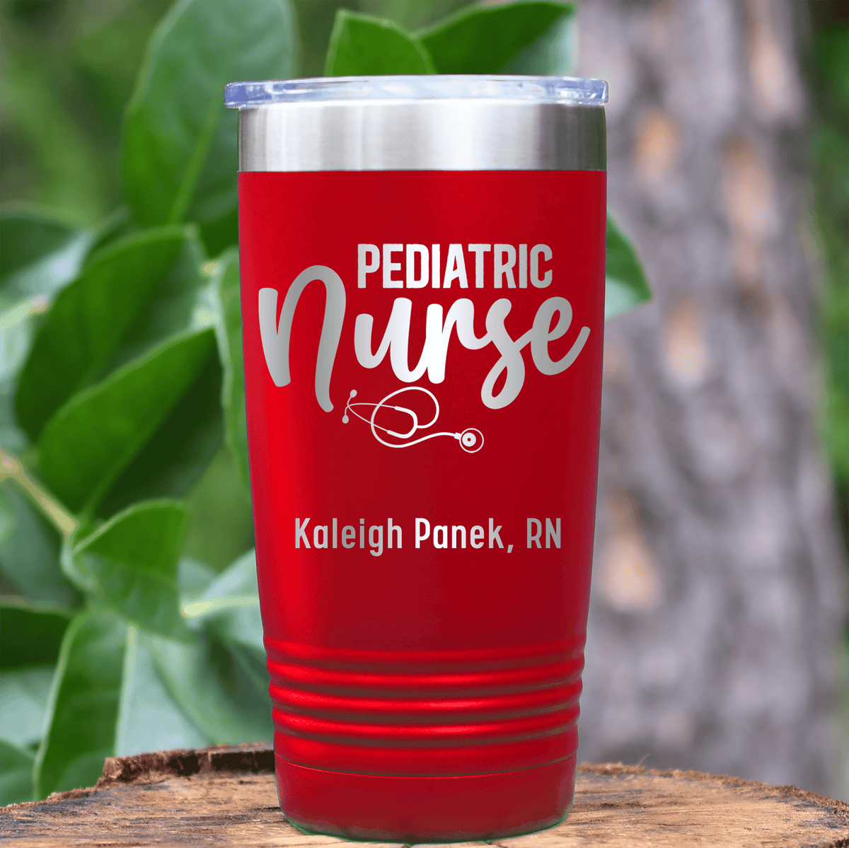 Red Nurse Tumbler With Pediatric Nurse Design