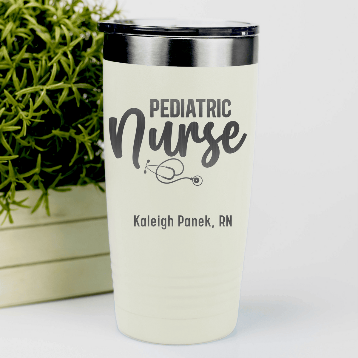 White Nurse Tumbler With Pediatric Nurse Design