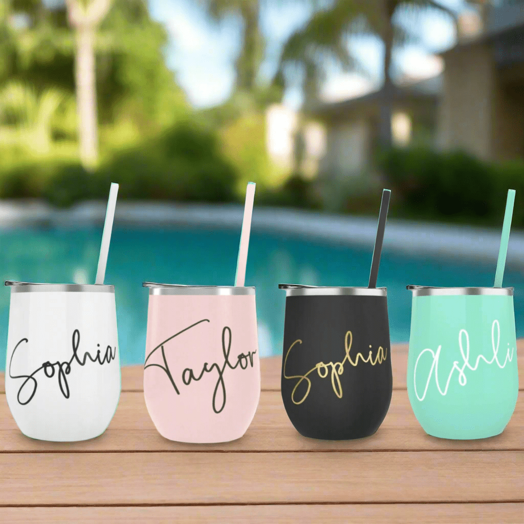 Personalized Insulated Wine Tumbler with a Straw