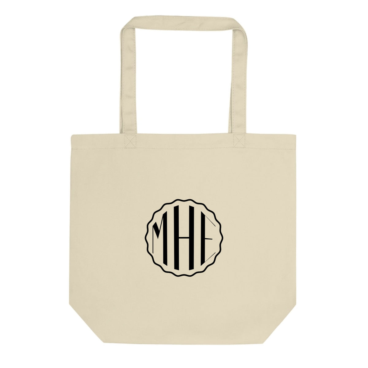 Personalized organic cotton tote bag with black monogram and custom line style