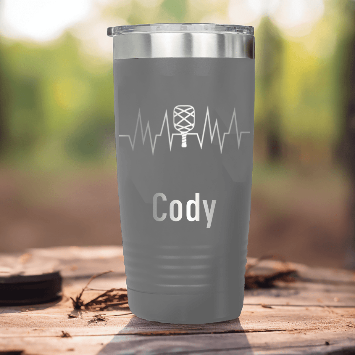 Grey Pickleball Tumbler With Pickle Beats Design