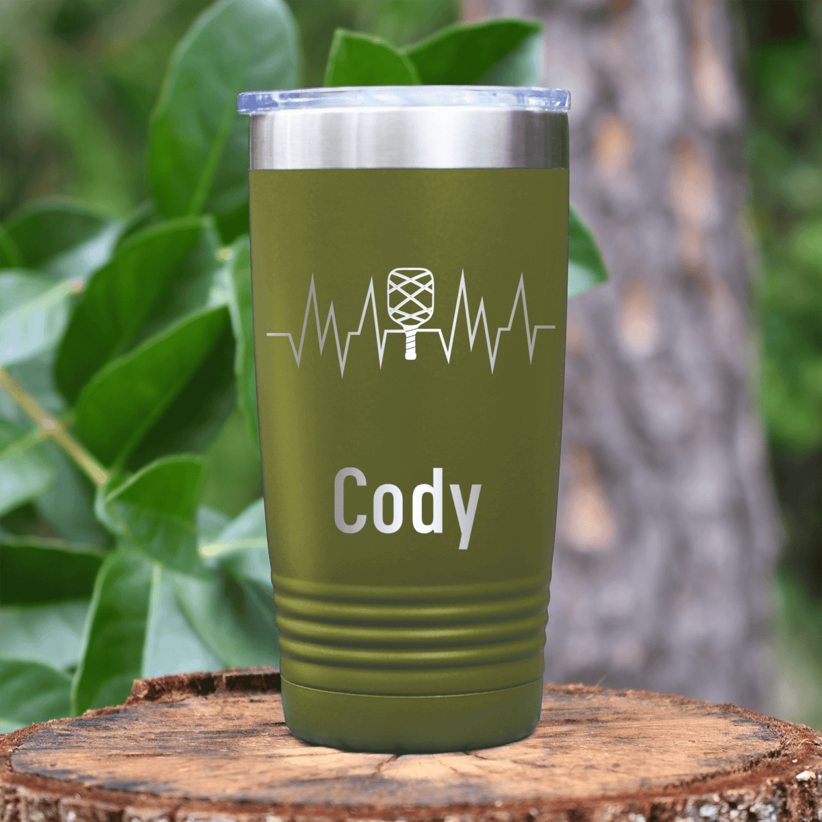 Military Green Pickleball Tumbler With Pickle Beats Design