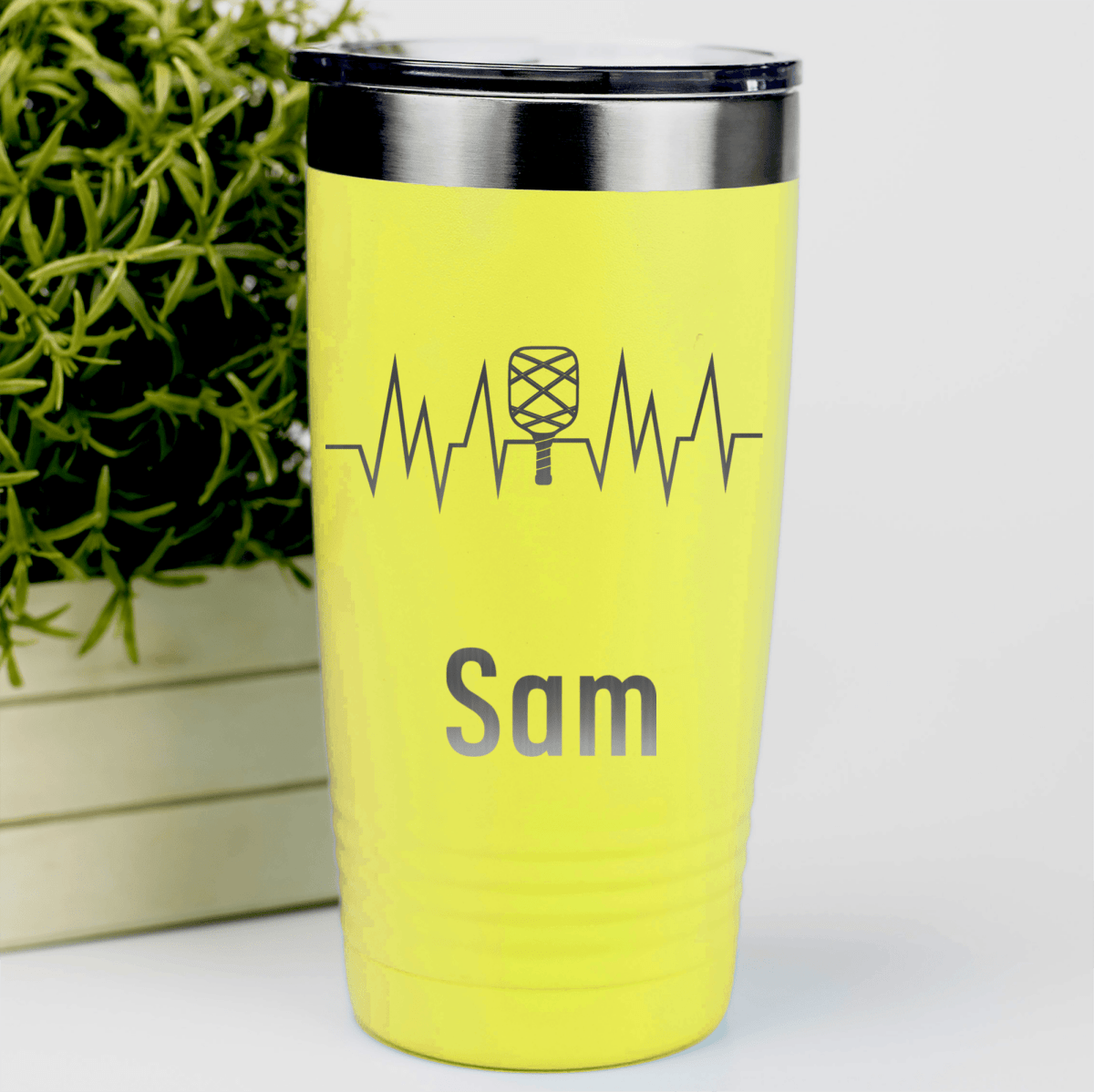 Yellow Pickleball Tumbler With Pickle Beats Design