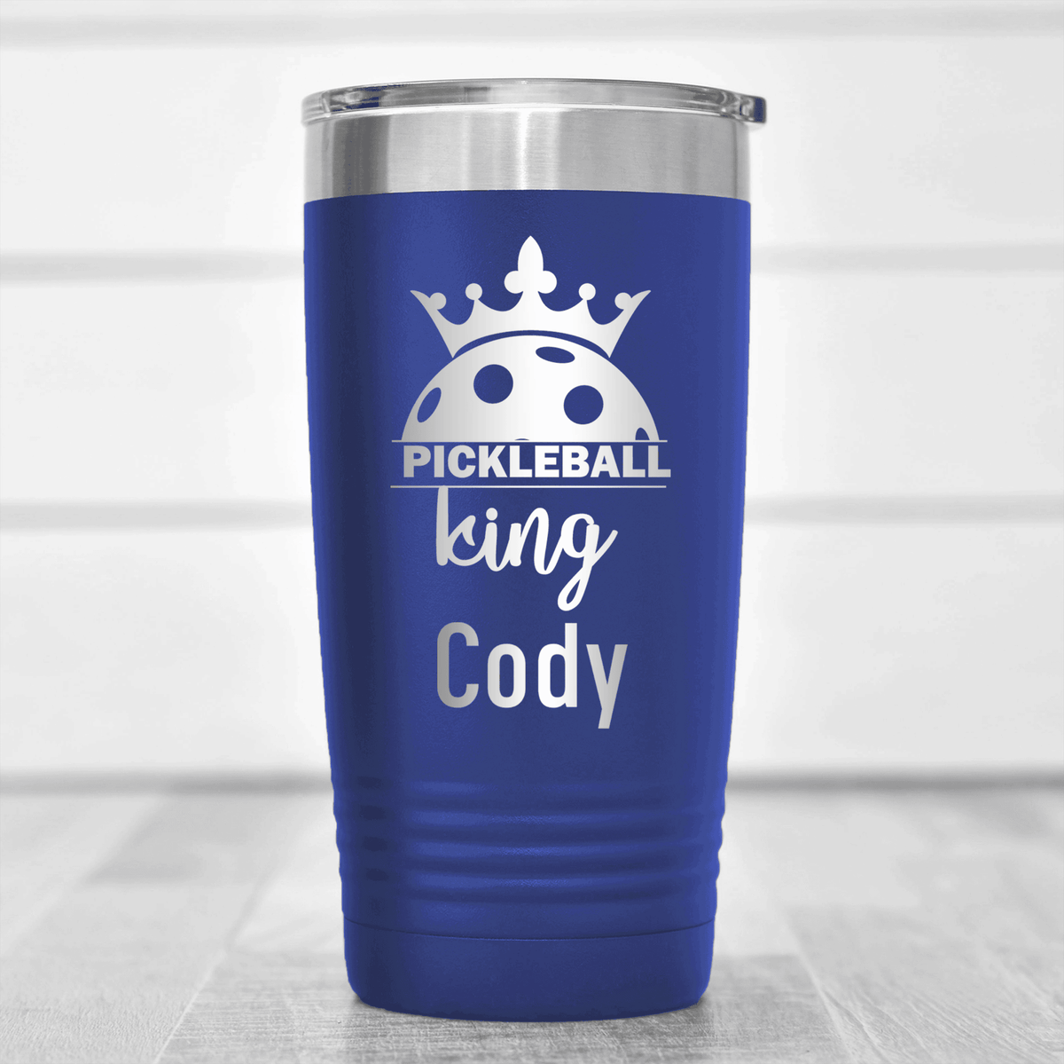 Blue Pickleball Tumbler With Pickle King Design
