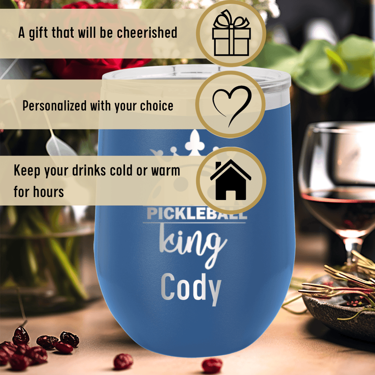 Personalized Pickle King Wine Tumbler for her, Customized Gifts for Women by Groovy Girl Gifts