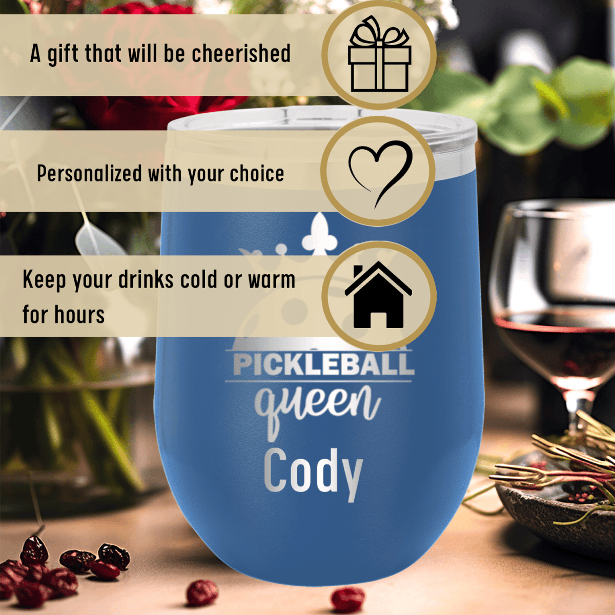 Personalized Pickle Queen Wine Tumbler for her, Customized Gifts for Women by Groovy Girl Gifts