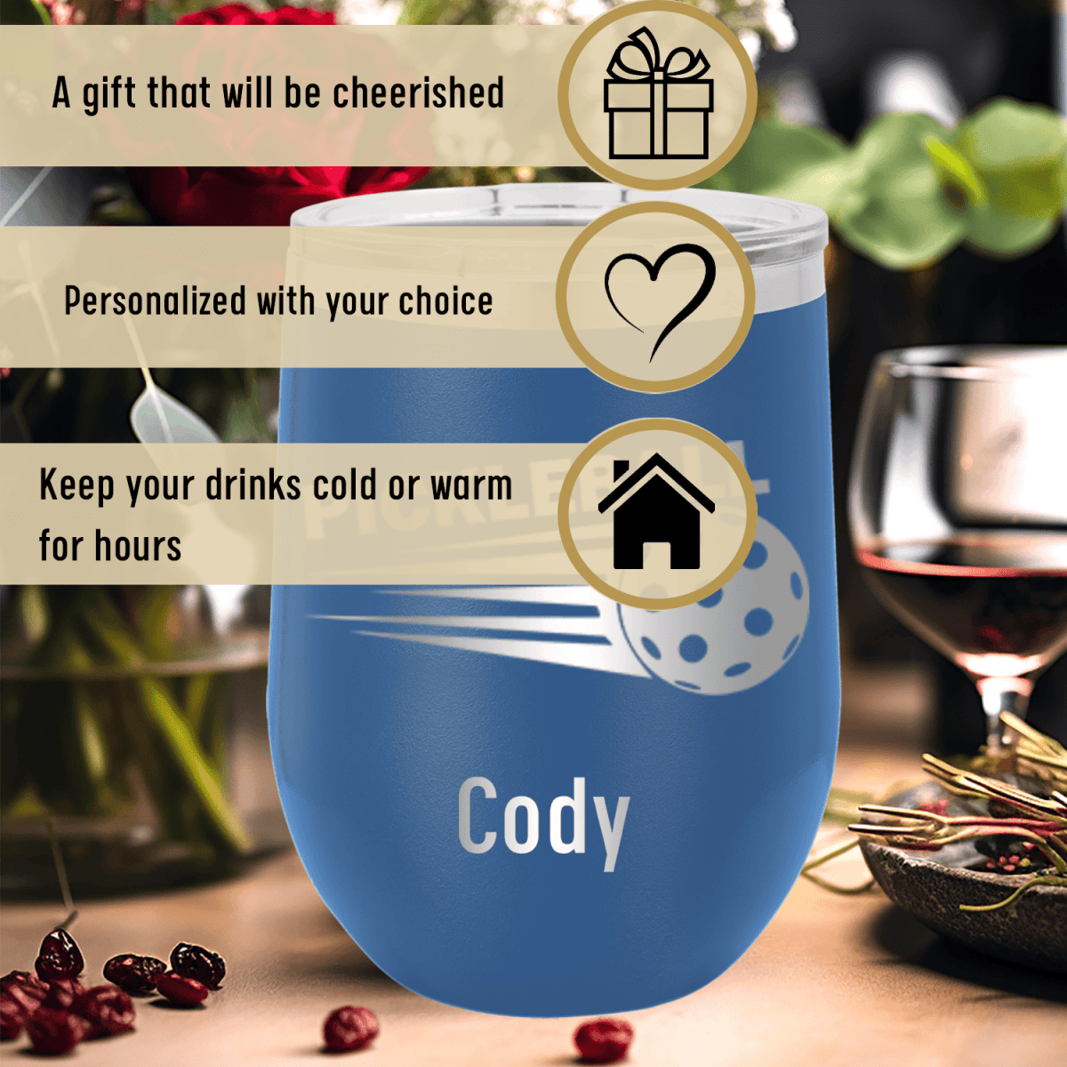 Personalized Pickle Sport Wine Tumbler for her, Customized Gifts for Women by Groovy Girl Gifts