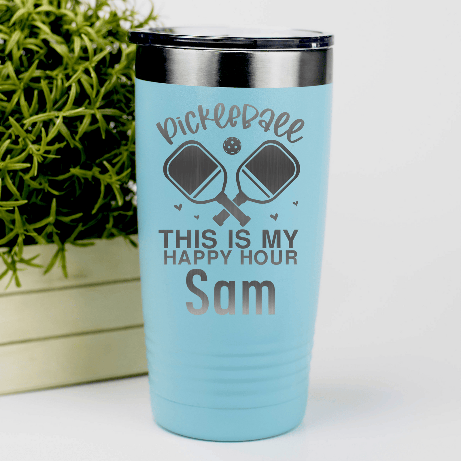 Teal Pickleball Tumbler With Pickleball Happy Hour Design
