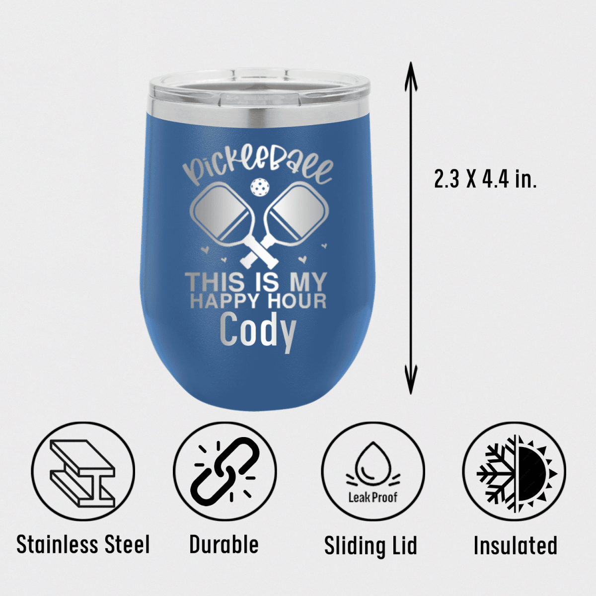 Personalized Pickleball Happy Hour Wine Tumbler for her, Customized Gifts for Women by Groovy Girl Gifts