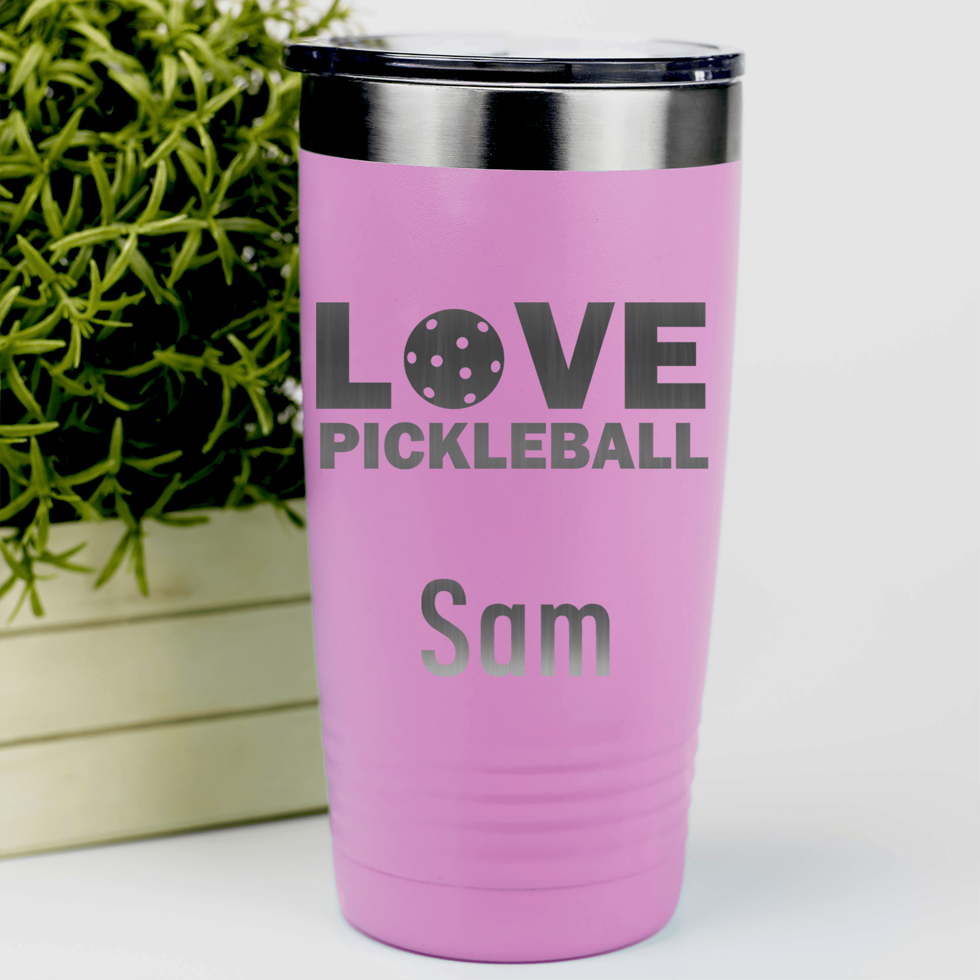 Pink Pickleball Tumbler With Pickleball Love Design