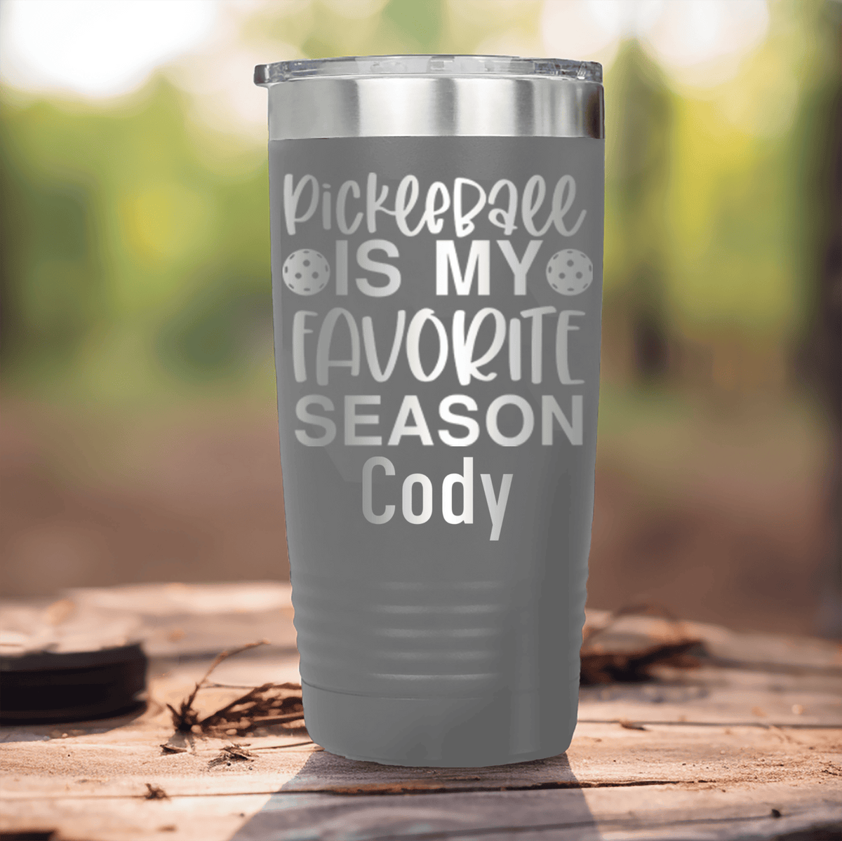 Grey Pickleball Tumbler With Pickleball Season Design