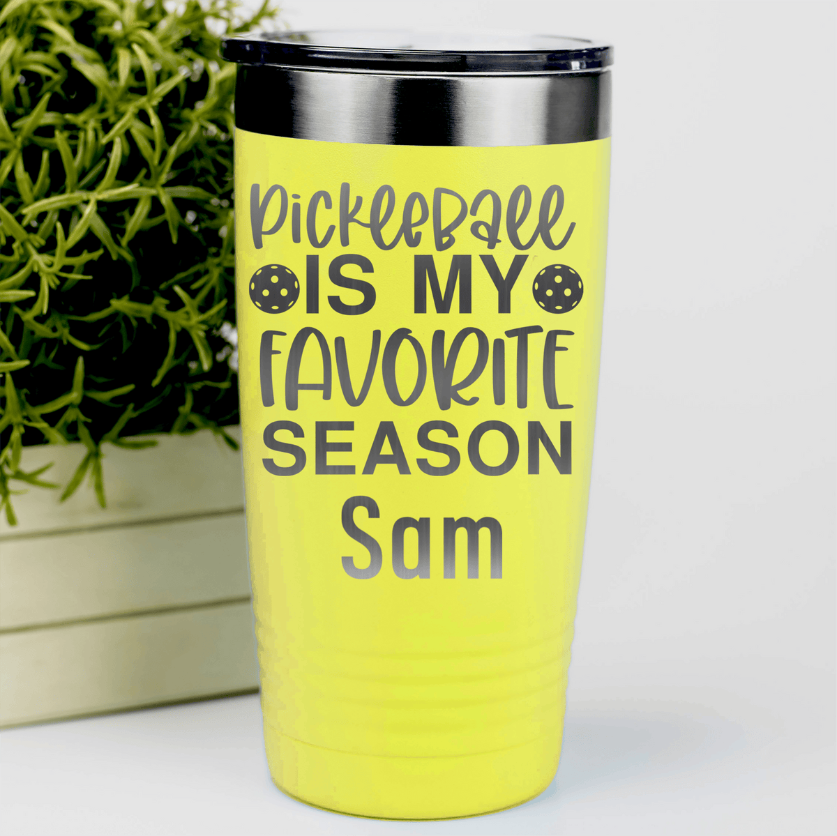 Yellow Pickleball Tumbler With Pickleball Season Design