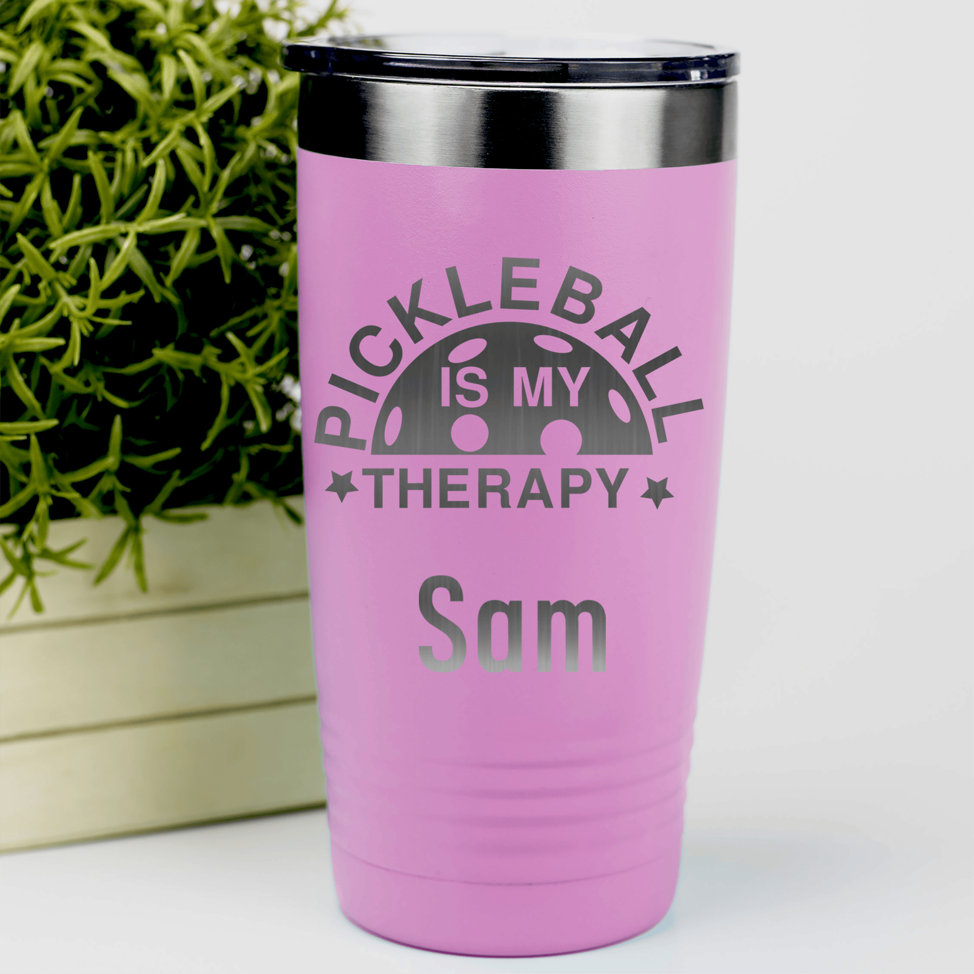 Pink Pickleball Tumbler With Pickleball Therapy Design