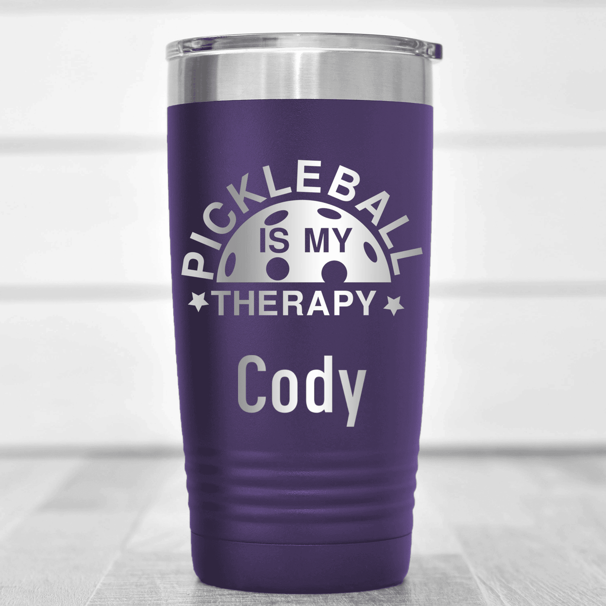 Purple Pickleball Tumbler With Pickleball Therapy Design