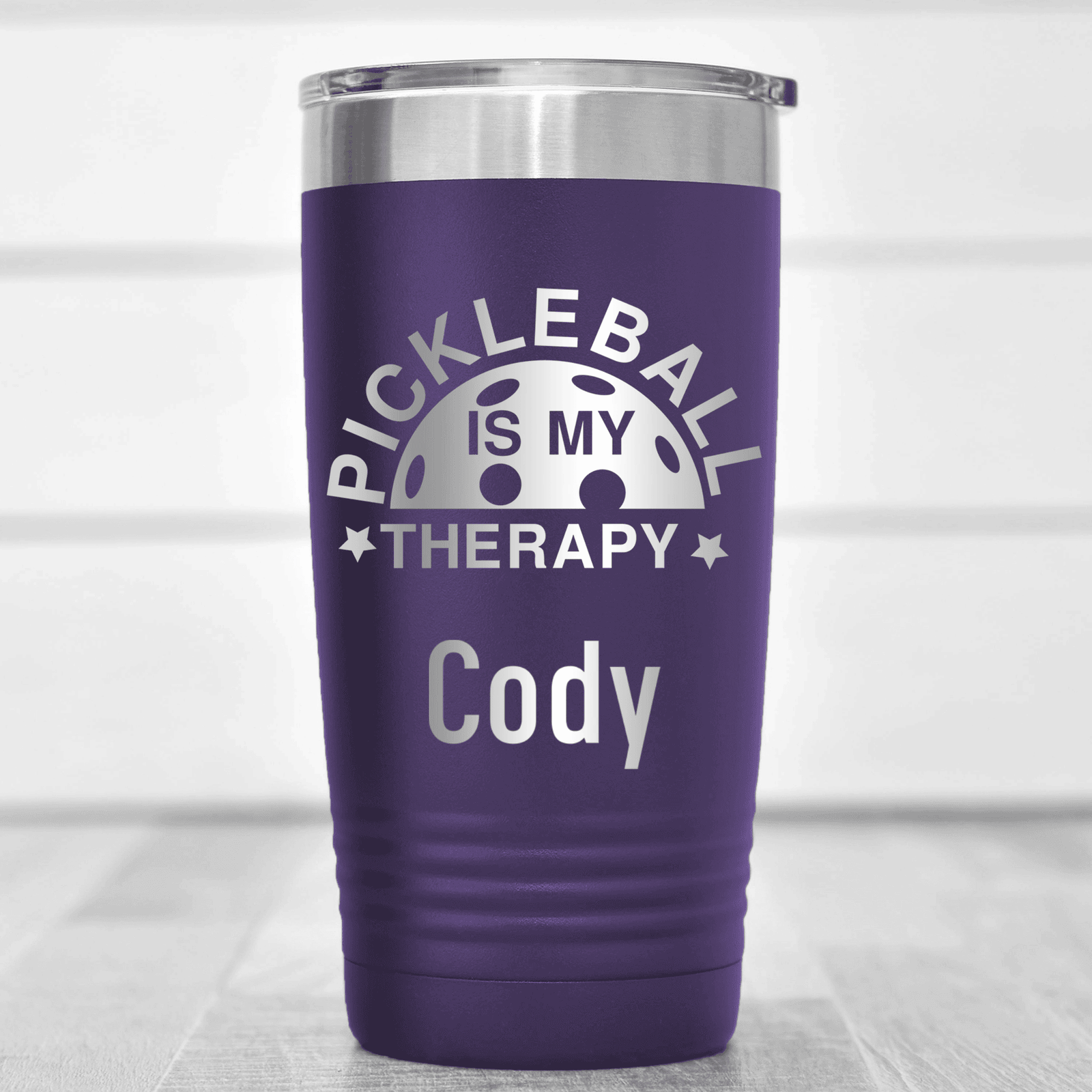 Purple Pickleball Tumbler With Pickleball Therapy Design