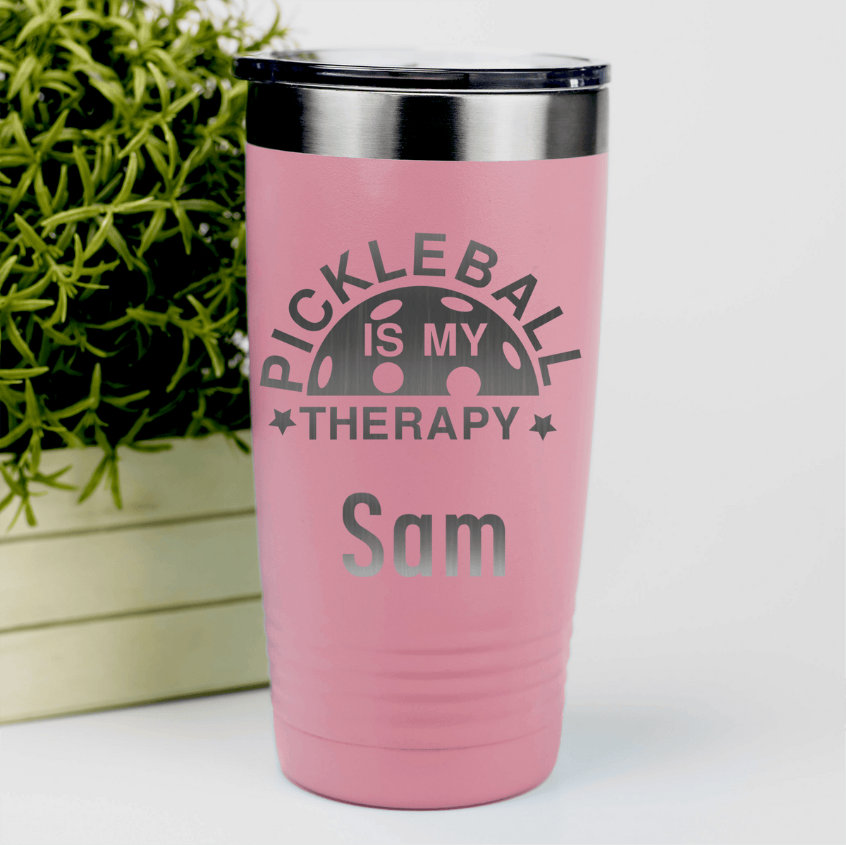 Salmon Pickleball Tumbler With Pickleball Therapy Design