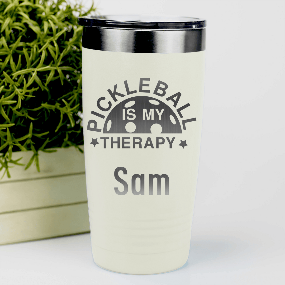White Pickleball Tumbler With Pickleball Therapy Design