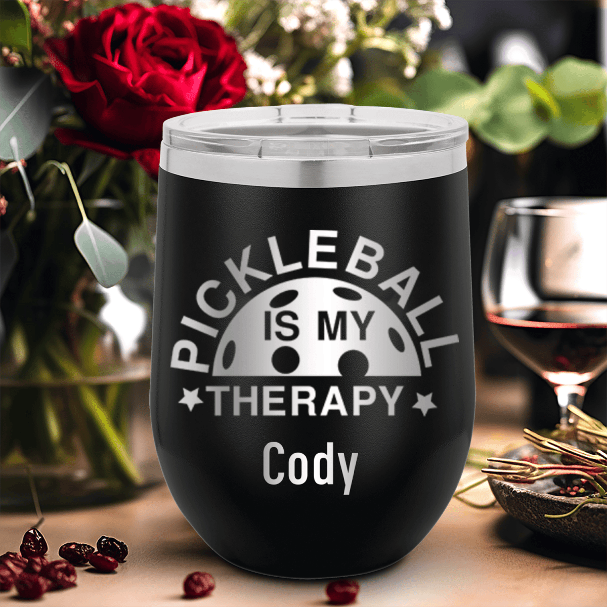 Personalized Pickleball Therapy Wine Tumbler for her, Customized Gifts for Women by Groovy Girl Gifts
