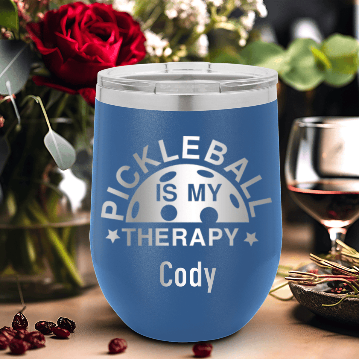 Personalized Pickleball Therapy Wine Tumbler for her, Customized Gifts for Women by Groovy Girl Gifts