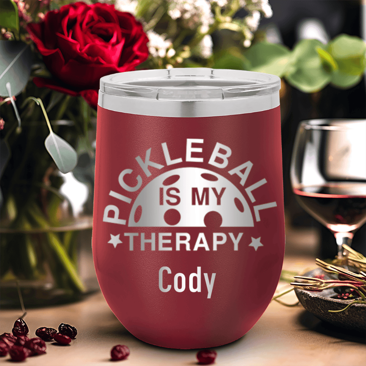 Personalized Pickleball Therapy Wine Tumbler for her, Customized Gifts for Women by Groovy Girl Gifts