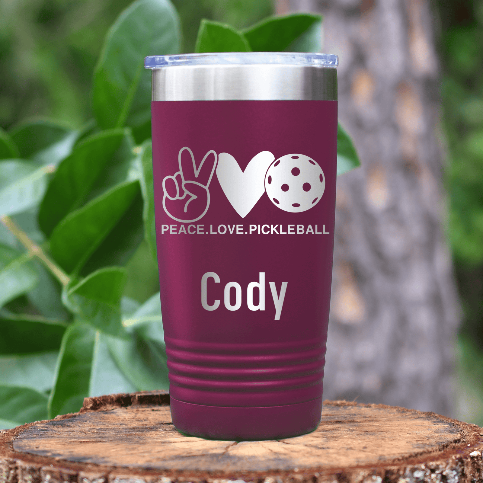 Maroon Pickleball Tumbler With Pickles Peach And Love Design