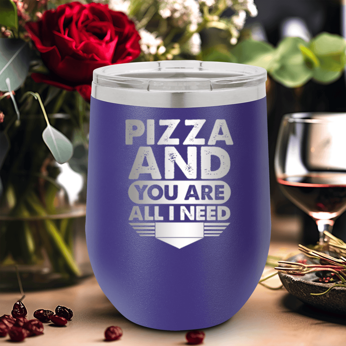 Purple Best Friends Wine Tumbler With Pizza And You Are All I Need Design