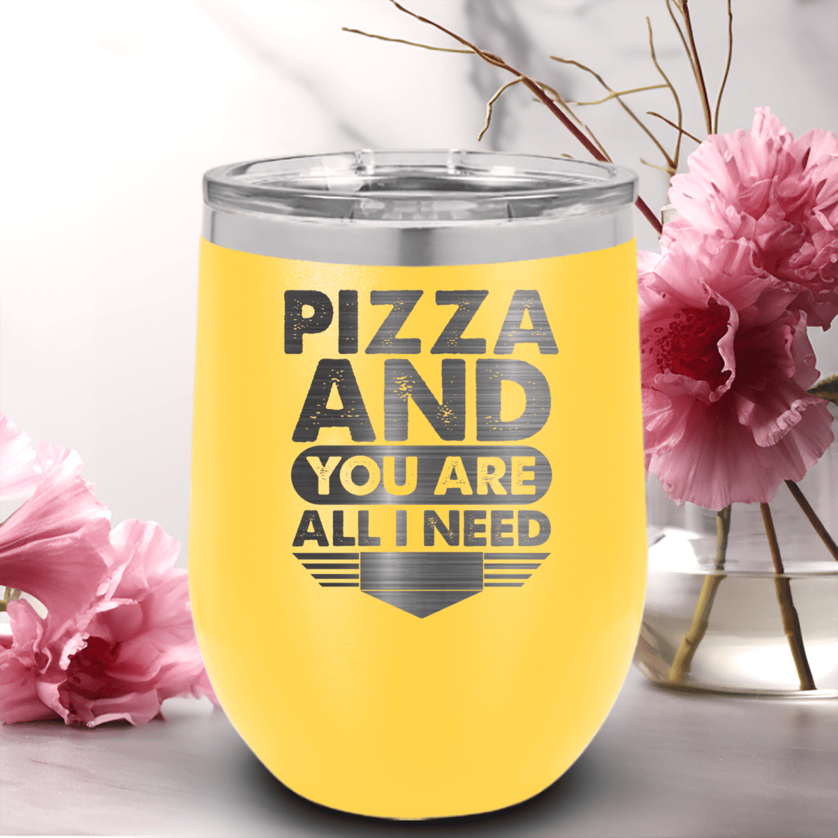 Yellow Best Friends Wine Tumbler With Pizza And You Are All I Need Design