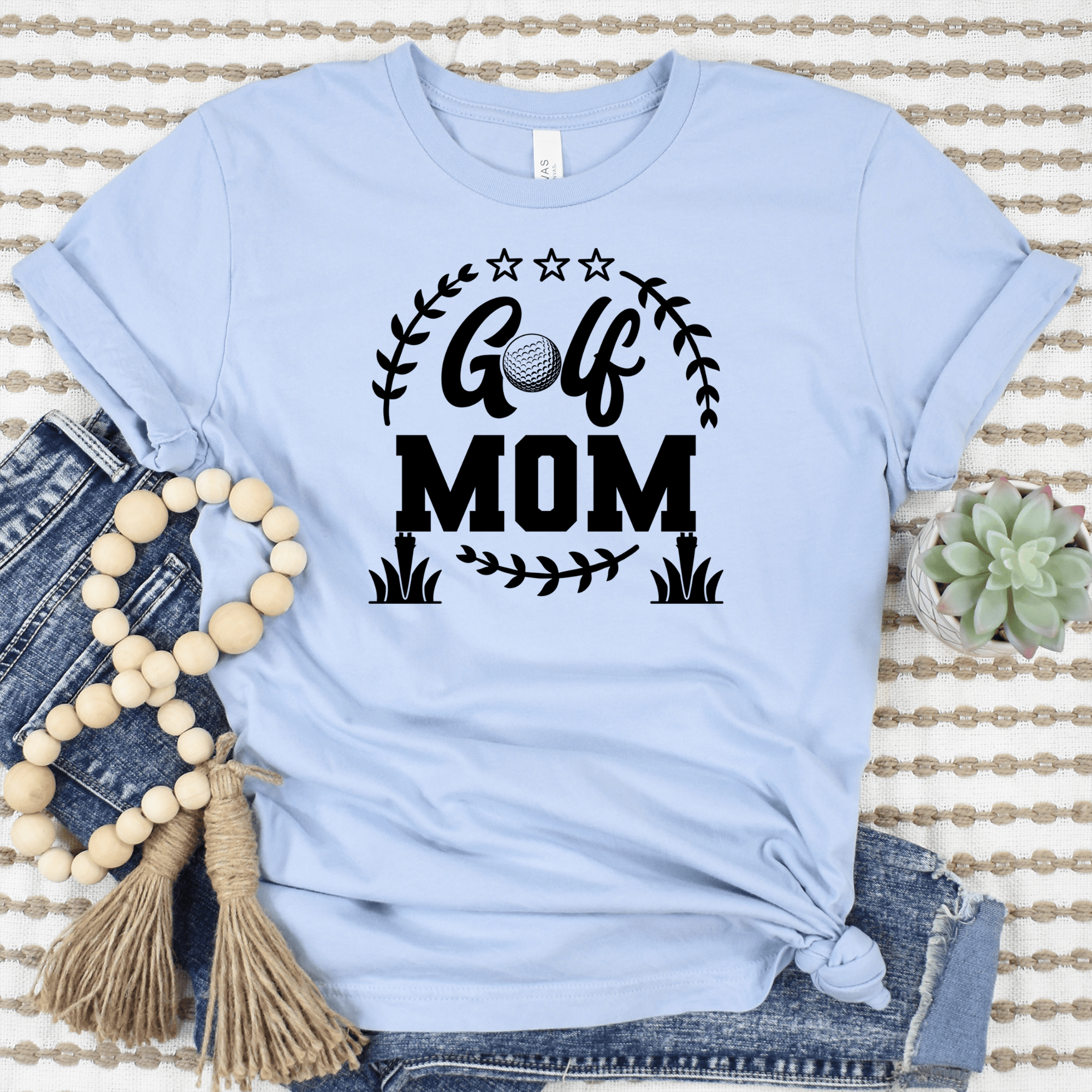 Womens Light Blue T Shirt with Professional-Golf-Mom design