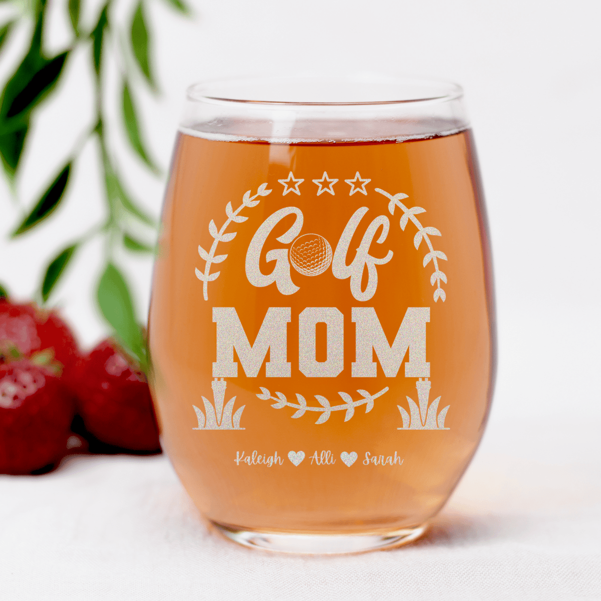 Personalized Professional Golf Mom Stemless Wine Glass for her, Customized Gifts for Women by Groovy Girl Gifts