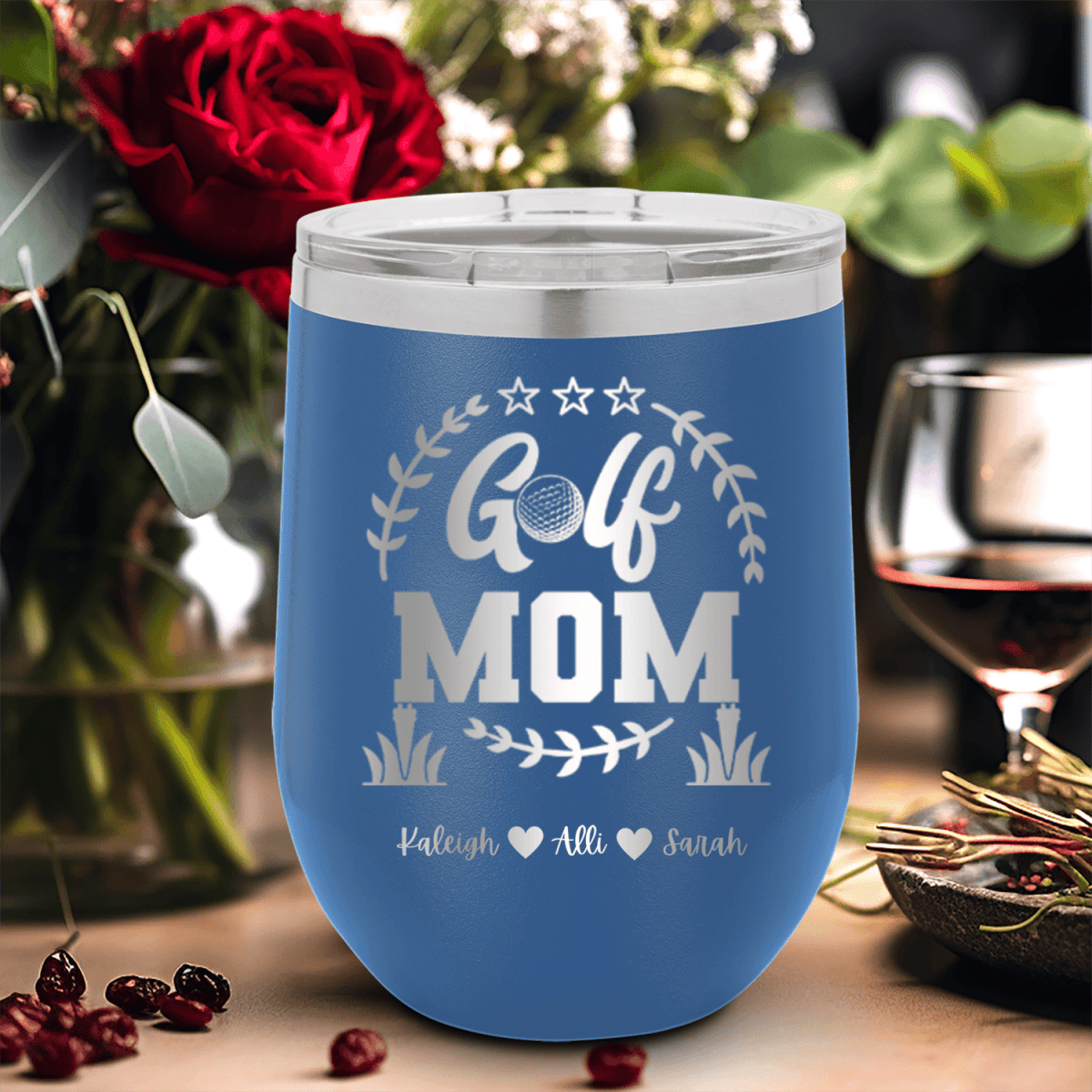 Blue Golf Mom Wine Tumbler With Professional Golf Mom Design