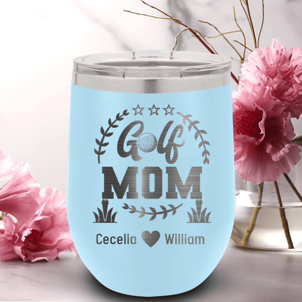 Light Blue Golf Mom Wine Tumbler With Professional Golf Mom Design