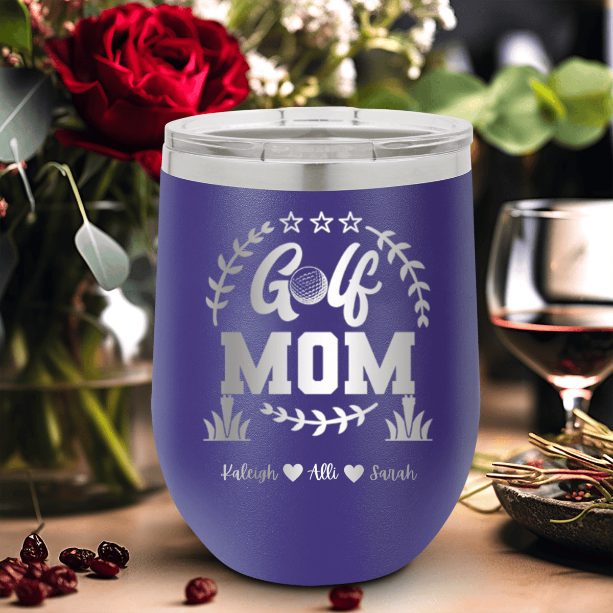 Purple Golf Mom Wine Tumbler With Professional Golf Mom Design