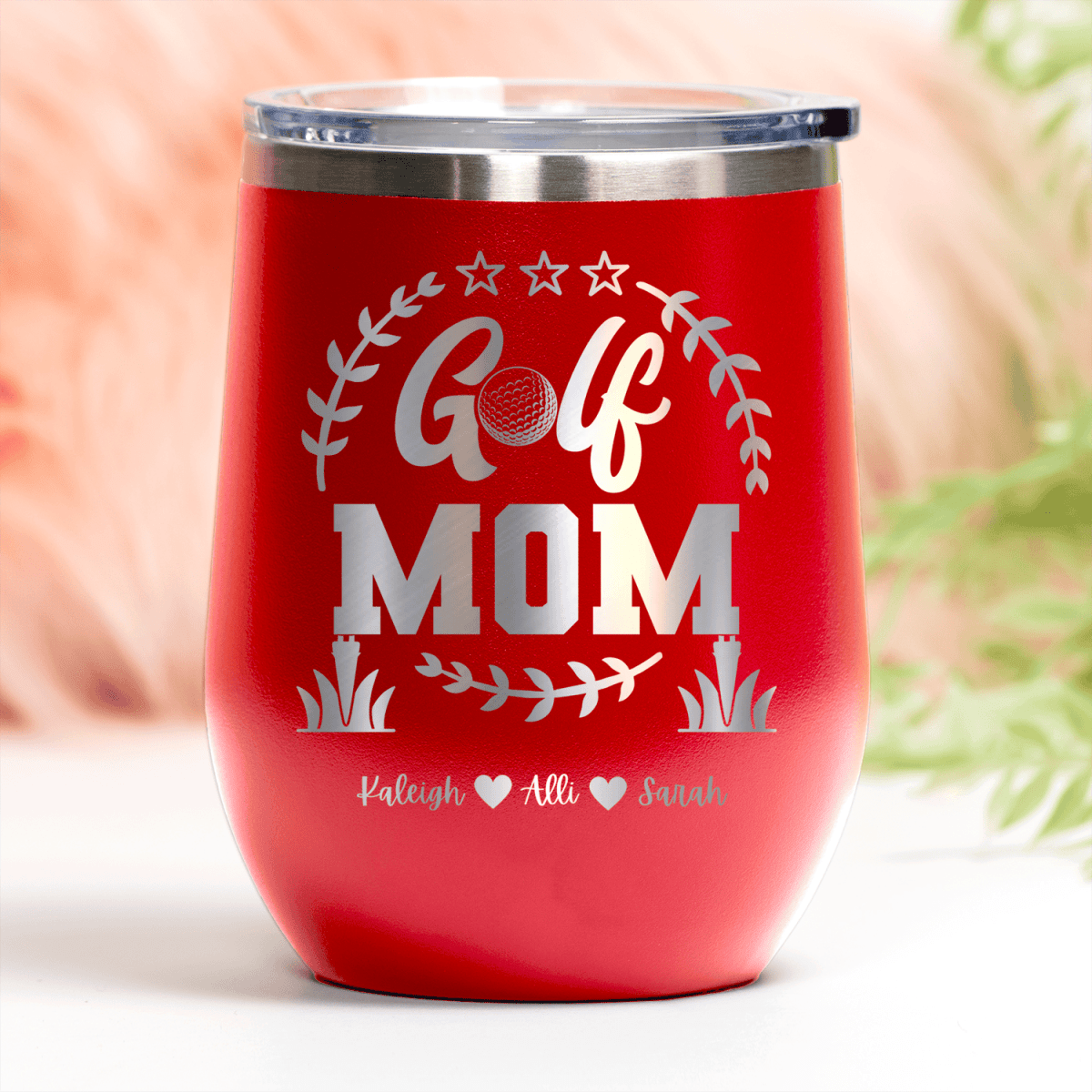 Red Golf Mom Wine Tumbler With Professional Golf Mom Design