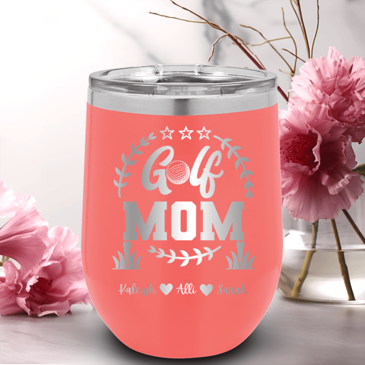 Salmon Golf Mom Wine Tumbler With Professional Golf Mom Design