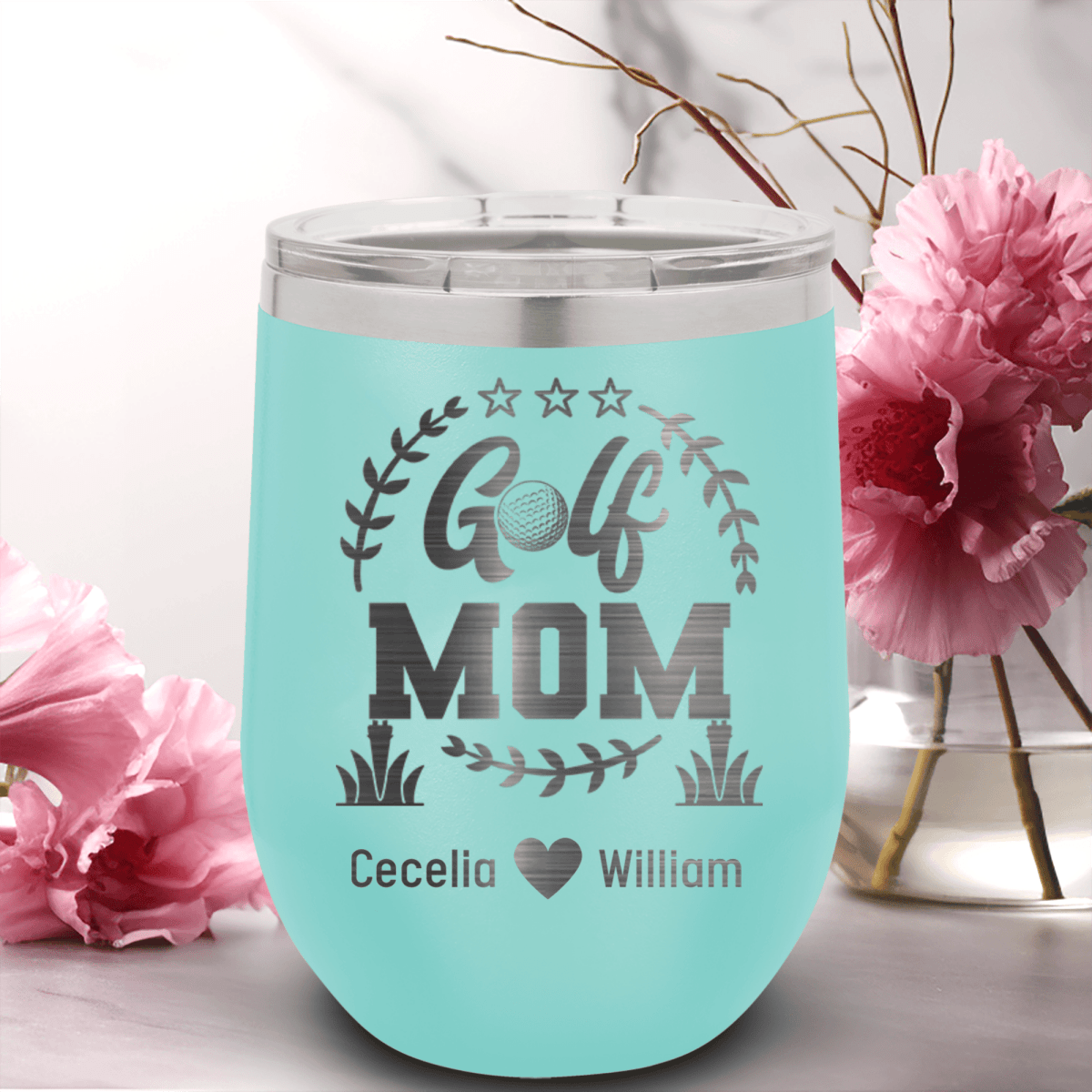 Teal Golf Mom Wine Tumbler With Professional Golf Mom Design