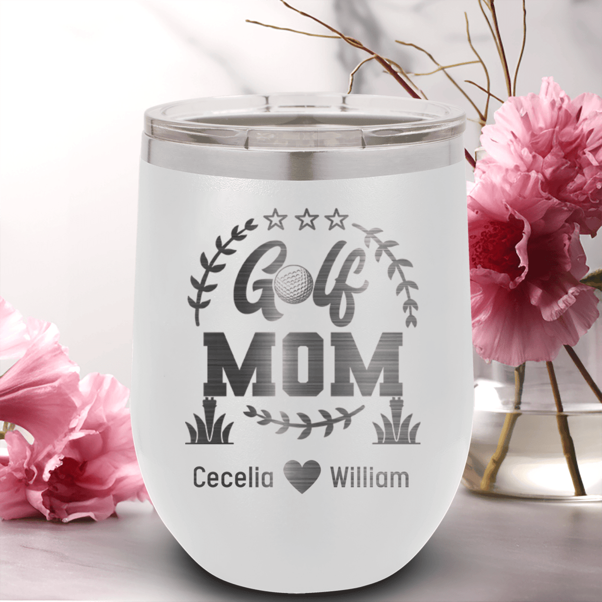 White Golf Mom Wine Tumbler With Professional Golf Mom Design