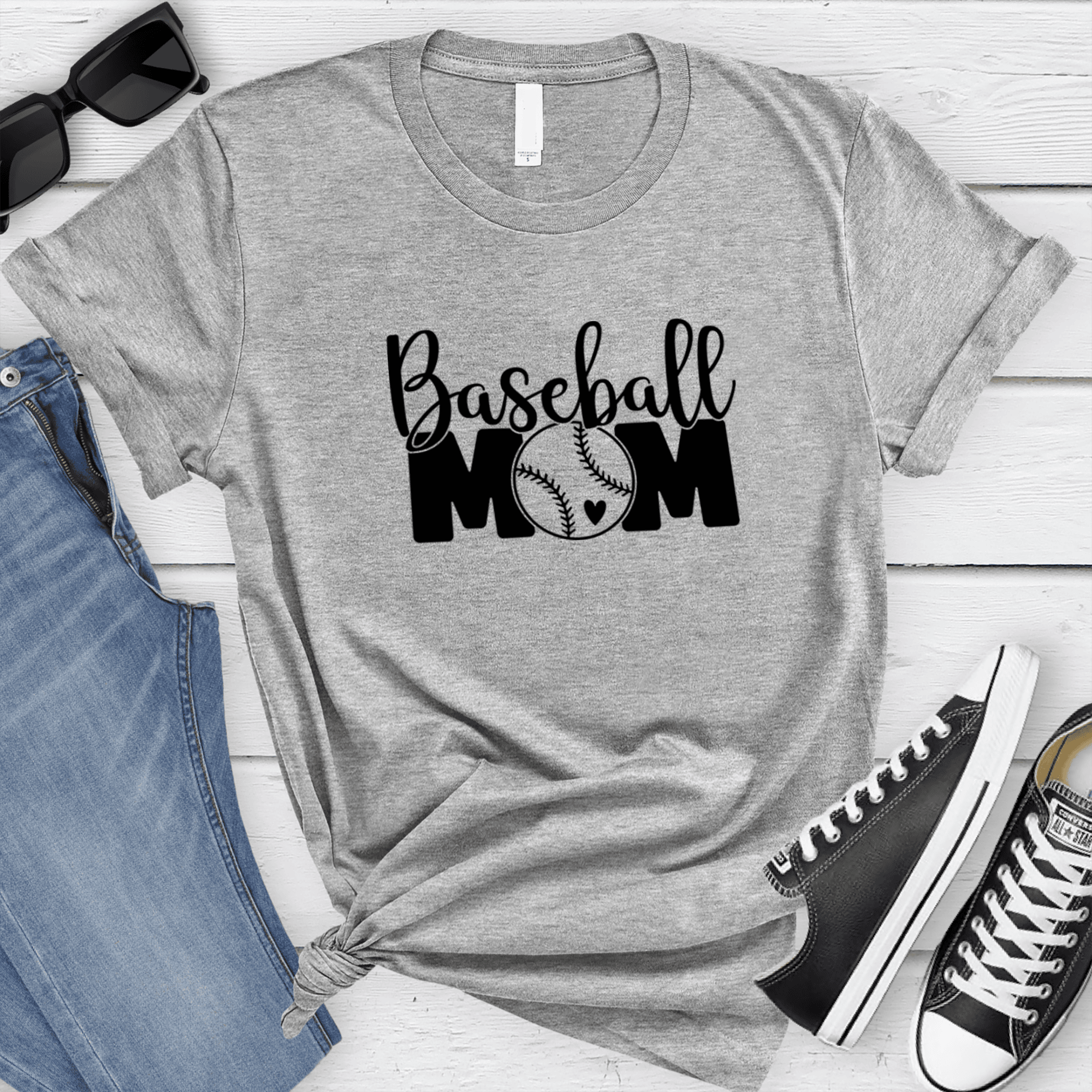 Womens Grey T Shirt with Proud-Baseball-Mom design