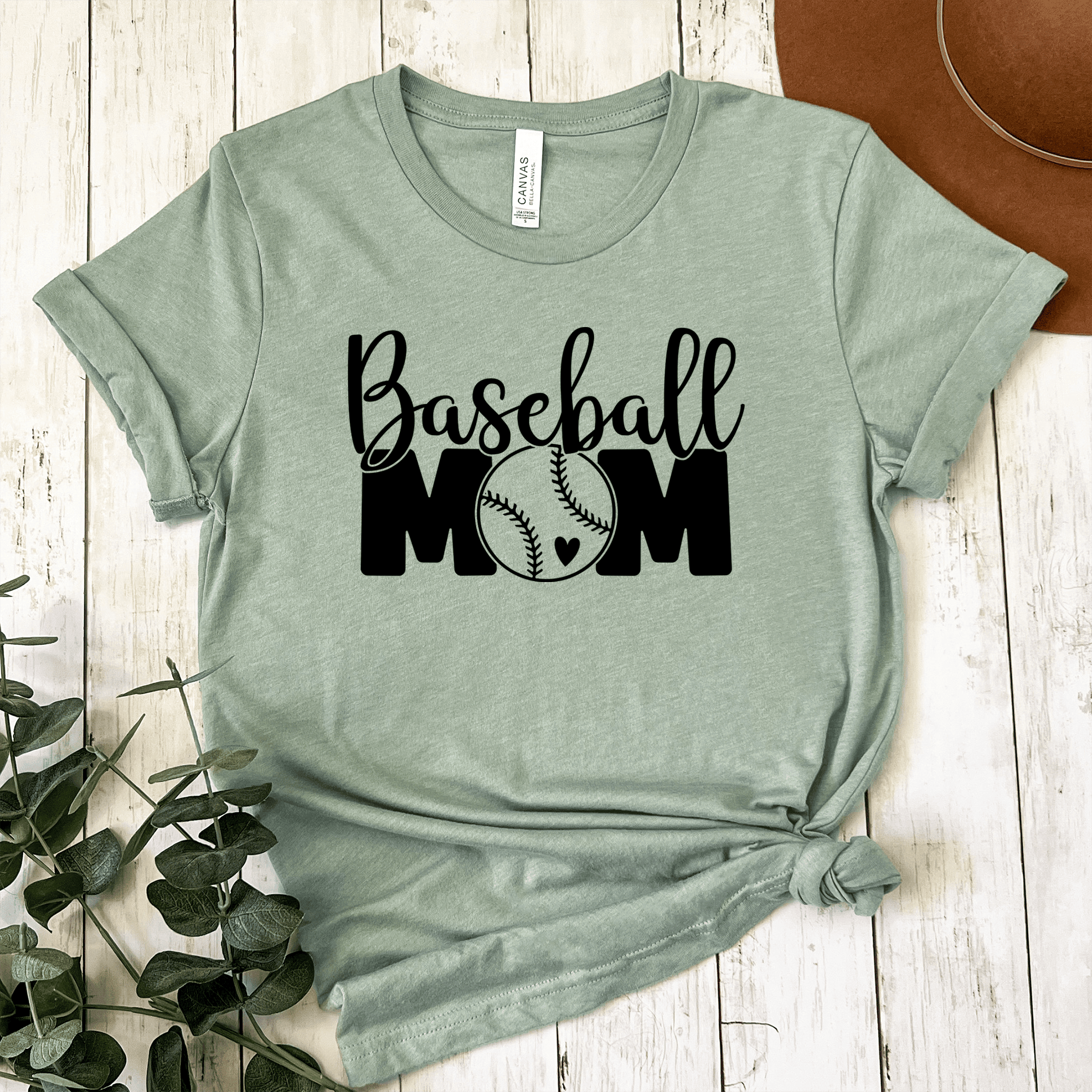 Womens Light Green T Shirt with Proud-Baseball-Mom design