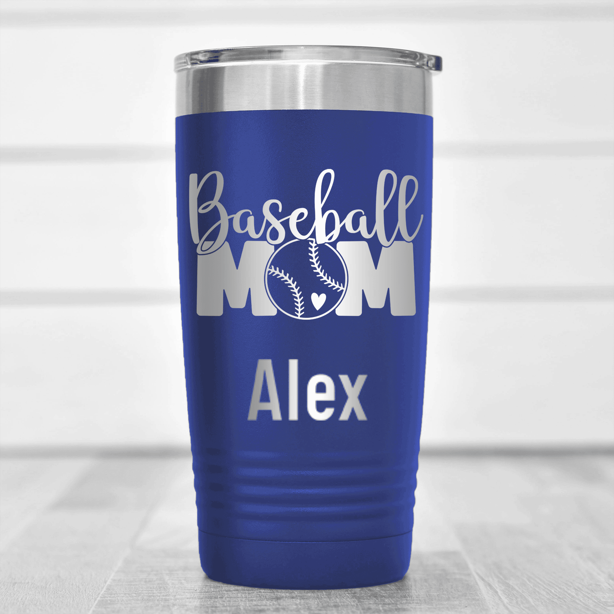 Blue Baseball Mom Tumbler With Proud Baseball Mom Design