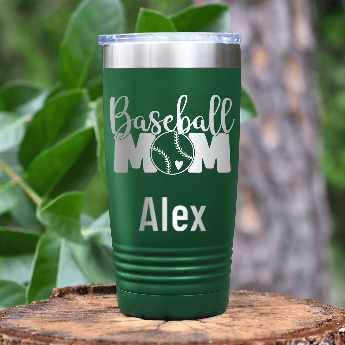 Green Baseball Mom Tumbler With Proud Baseball Mom Design