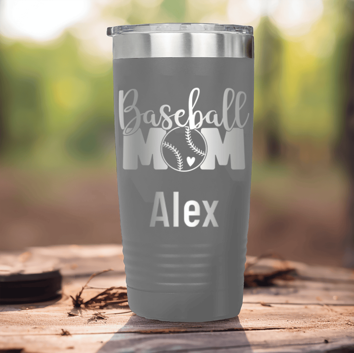 Grey Baseball Mom Tumbler With Proud Baseball Mom Design