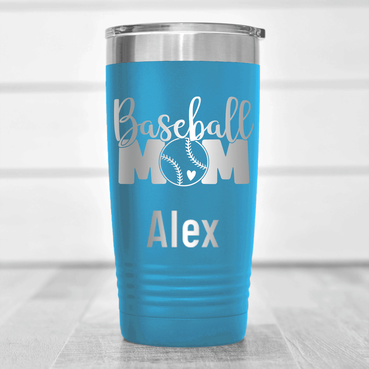 Light Blue Baseball Mom Tumbler With Proud Baseball Mom Design