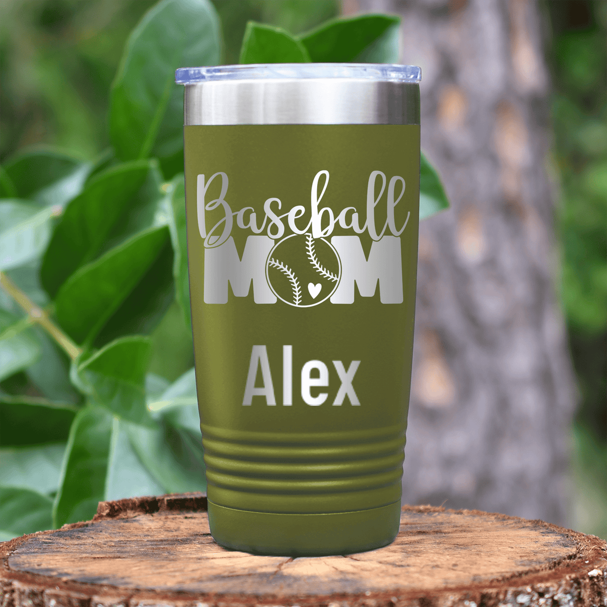 Military Green Baseball Mom Tumbler With Proud Baseball Mom Design