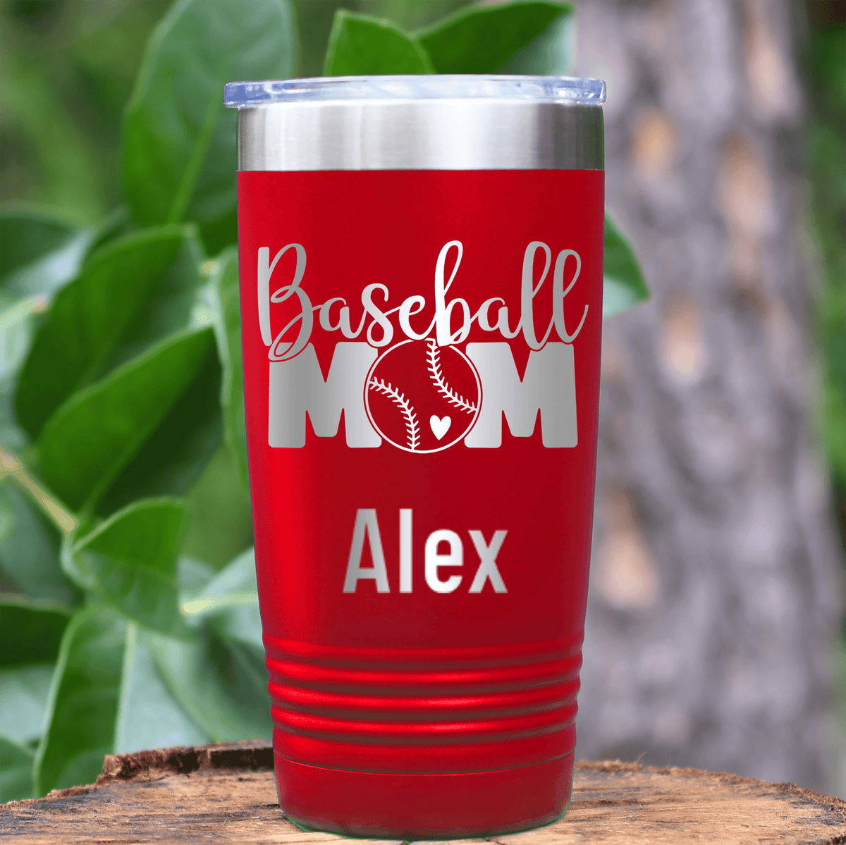 Red Baseball Mom Tumbler With Proud Baseball Mom Design