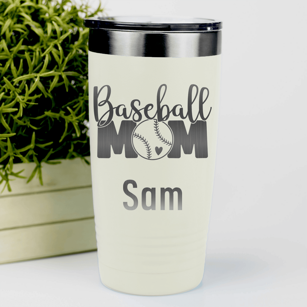 White Baseball Mom Tumbler With Proud Baseball Mom Design