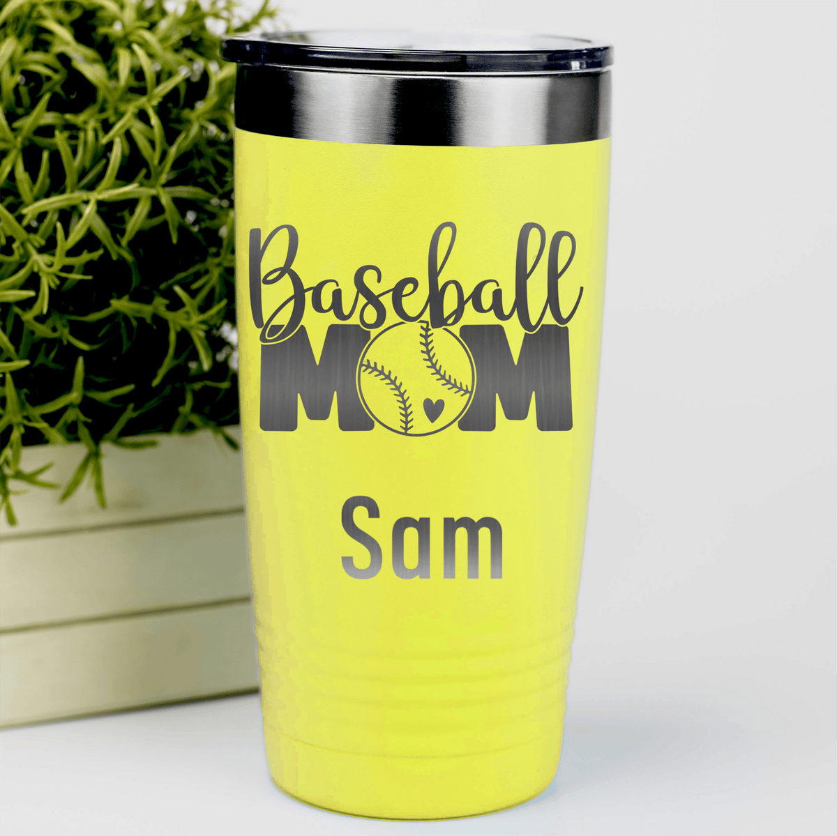 Yellow Baseball Mom Tumbler With Proud Baseball Mom Design