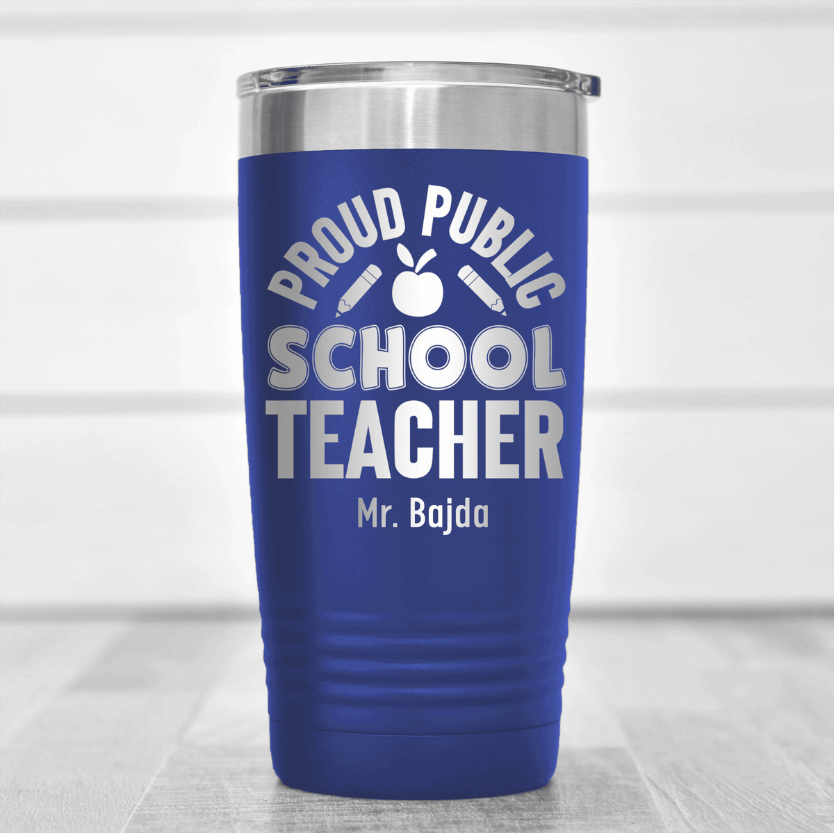 Blue Teacher Tumbler With Proud Public School Teacher Design