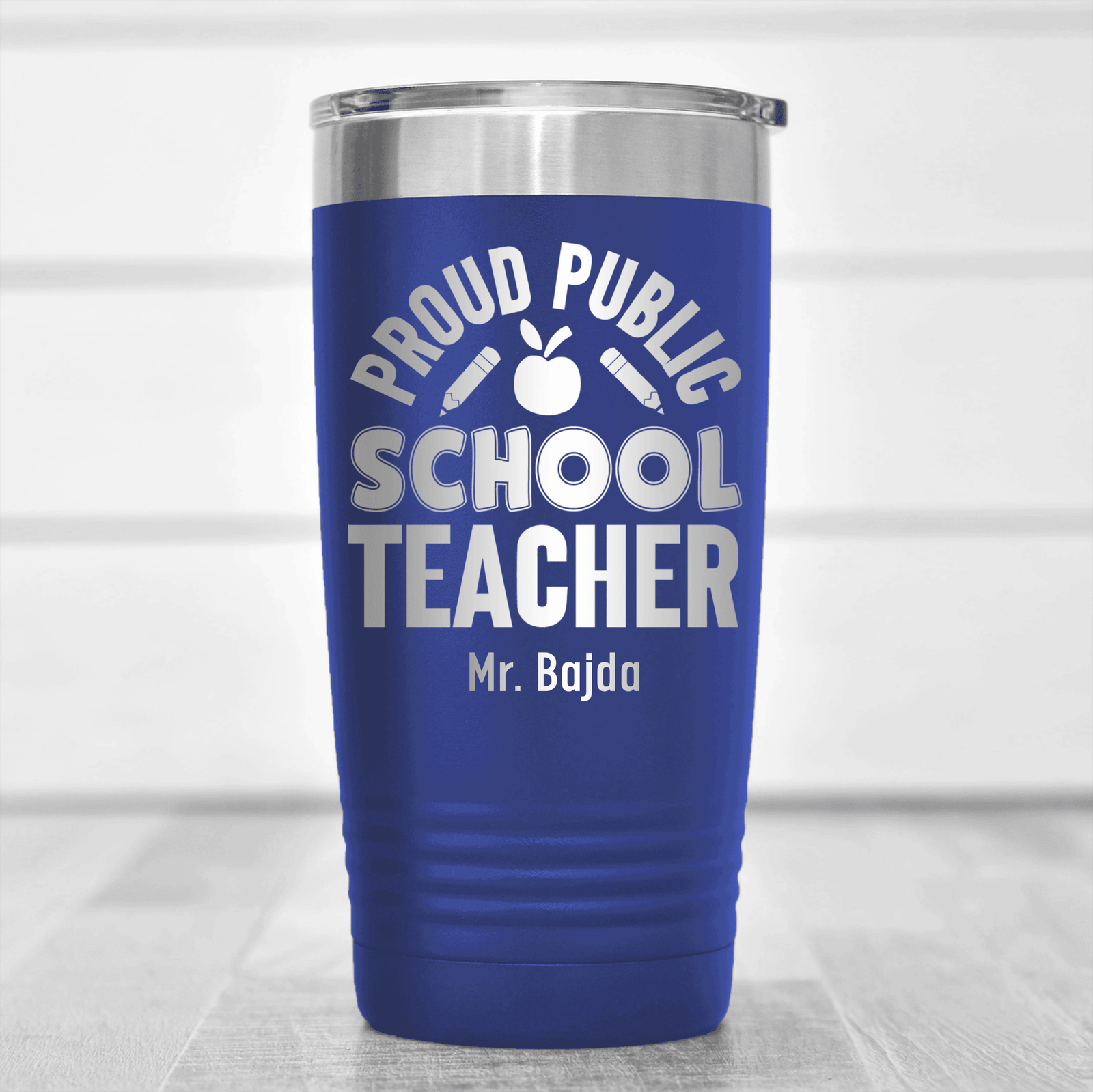 Blue Teacher Tumbler With Proud Public School Teacher Design