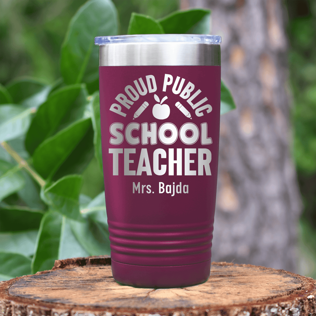 Maroon Teacher Tumbler With Proud Public School Teacher Design